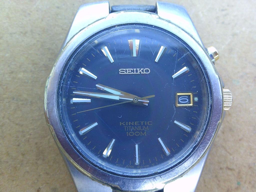 Oude Seiko kinetic titanium 100m jaren 80 moet nagekeken,, Gebruikt, Staal, Polshorloge, Ophalen of Verzenden