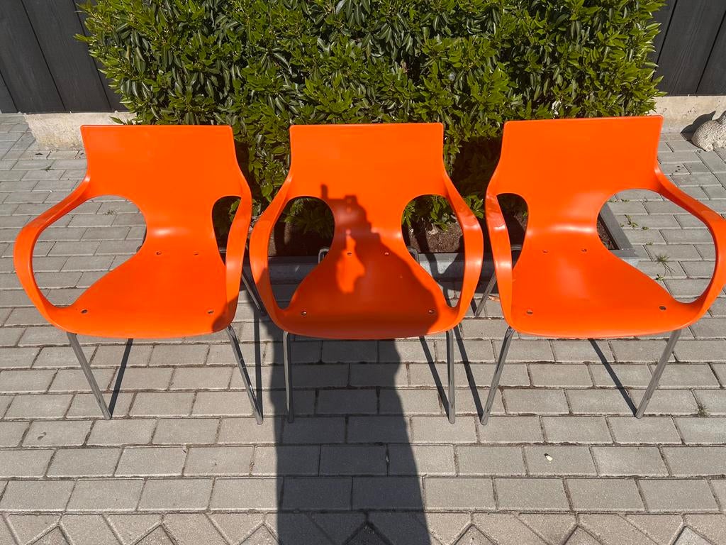 3 x oranje Labenze Jim design stoelen stapelstoelen DWDD, Huis en Inrichting, Stoelen, Ophalen, Zo goed als nieuw, Overige kleuren