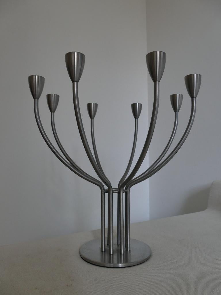 Vintage IKEA 8-armige kandelaar zilverkleurig, 25 tot 50 cm, Ophalen of Verzenden, Zo goed als nieuw, Metaal
