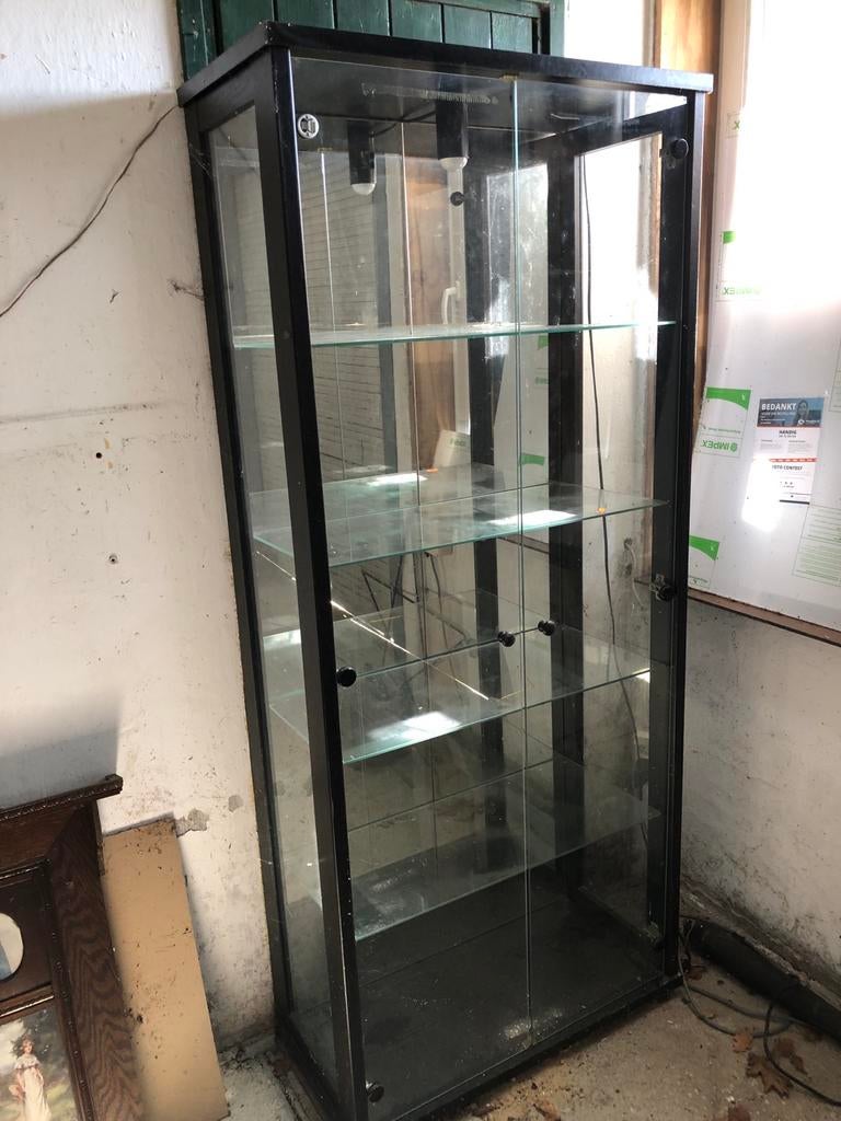 Glazen vitrinekast met verlichting, Ophalen, Gebruikt, 50 tot 100 cm, Glas