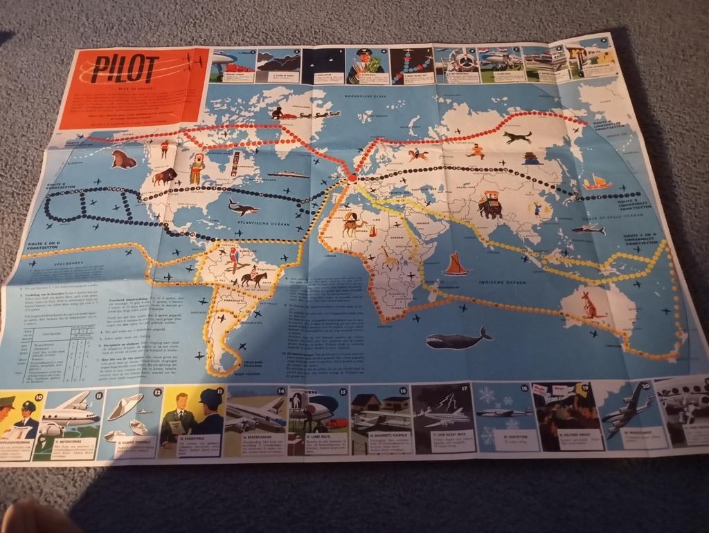 Vintage Pilot Royco Wereld Kaart Vliegen 1960, Verzamelen, Ophalen of Verzenden