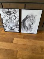 Set van 2: Tijger en Leeuw Canvas Schilderijen, Ophalen, Minder dan 50 cm, 50 tot 75 cm, Zo goed als nieuw