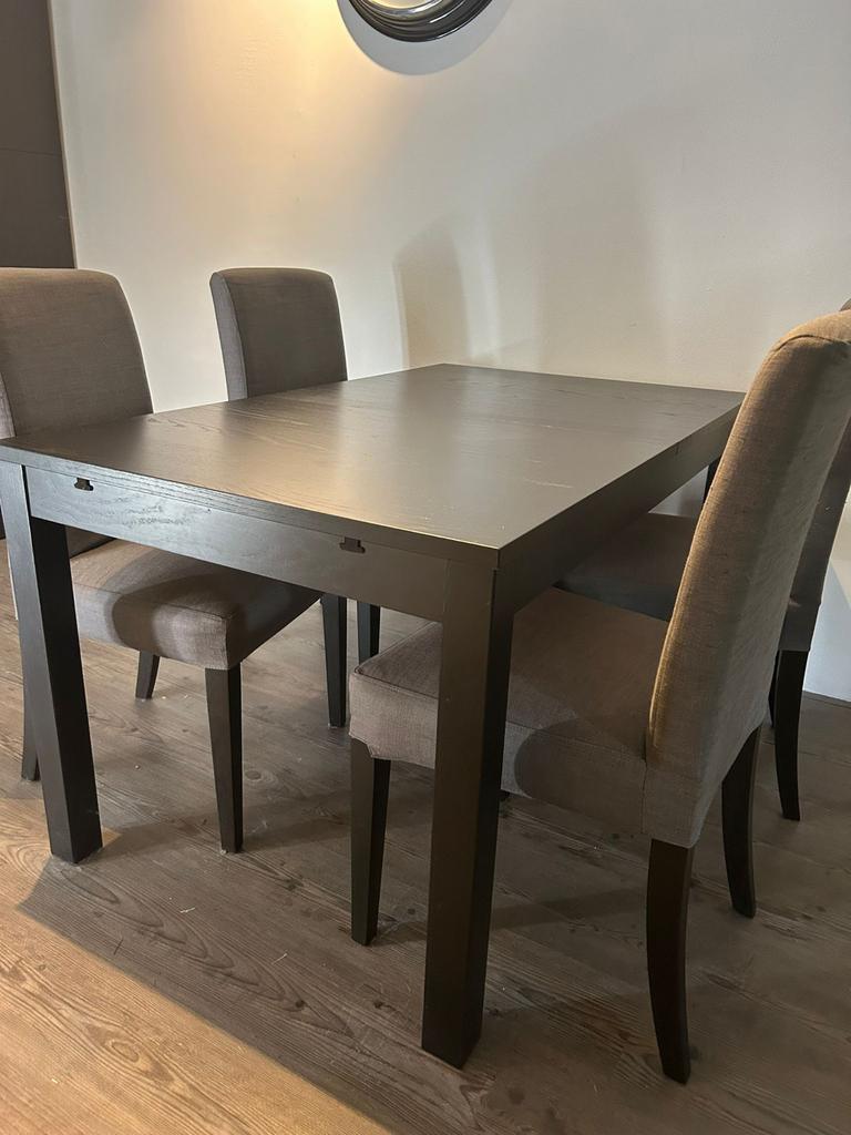 Uitschuifbare eettafel met 4 stoelen, Ophalen, Gebruikt, 100 tot 150 cm, 50 tot 100 cm