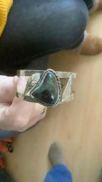 Verzilverde Indianen Armband met Turquoise steen ( Sioux ), Ophalen, Gebruikt, Overige materialen
