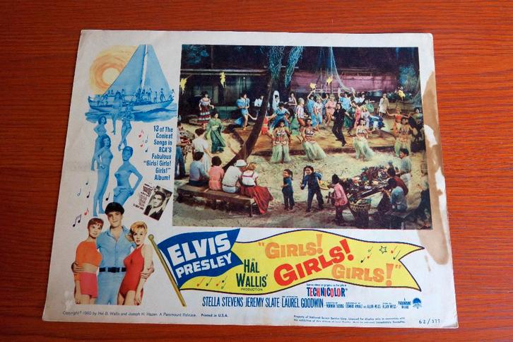 Elvis Presley Girls! Girls! Girls originele 1960 poster film, Verzamelen, Muziek, Artiesten en Beroemdheden, Gebruikt, Poster, Artwork of Schilderij