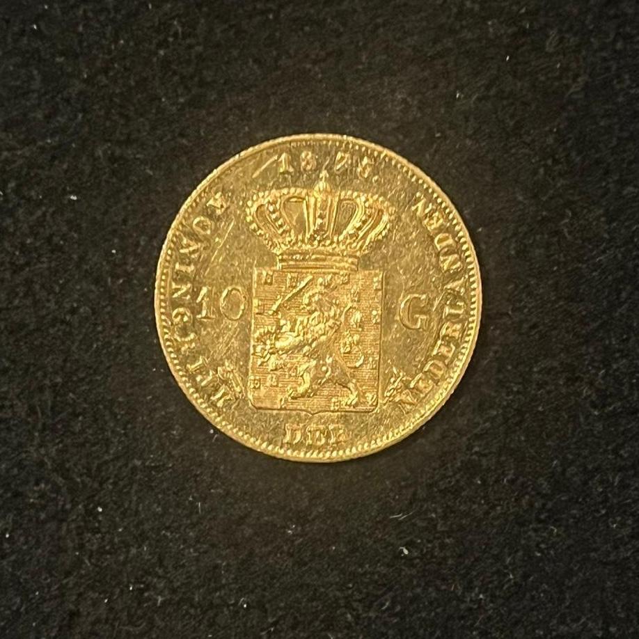 Gouden tientje 1875 6,72 gram gouden munt, Koning Willem III, Verzenden, Goud, Losse munt