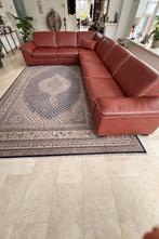 8 zits lederen bruine zithoek met lichte bies !, Huis en Inrichting, Banken | Complete zithoeken, Ophalen, Gebruikt, Leer