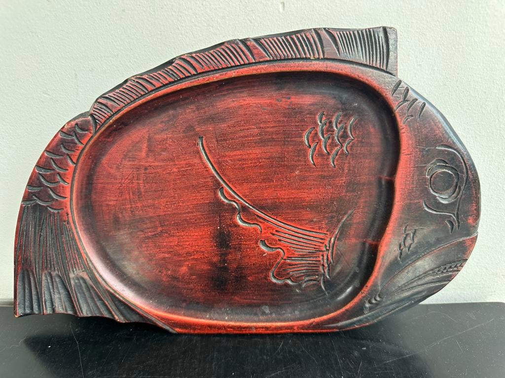 Oud Aziatisch houten lak dienblad Vis model, Ophalen of Verzenden