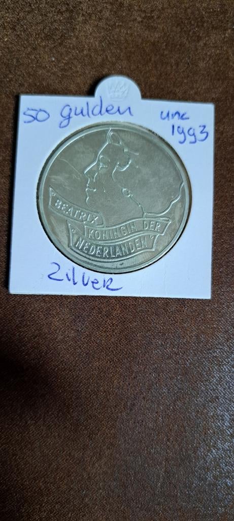 50 Gulden Zilveren Munt 1993 - Verdrag van Maastricht, Koningin Beatrix, Zilver, Ophalen of Verzenden, Losse munt