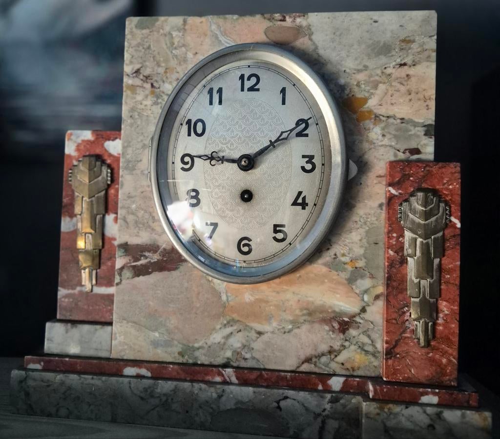 Art Deco Marmeren Schouwgarnituur Klok, Ophalen of Verzenden