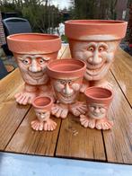 Set van 5 terracotta bloempotten met gezicht en voeten, Ophalen, Gebruikt, Rond, Balkon