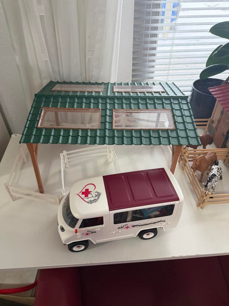 Grote Schleich Paardenset: Stal, Bus, Pipowagen & Paardjes, Ophalen, Zo goed als nieuw, Bouwen