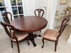 Eettafel rond/ovaal met 4 stoelen, Huis en Inrichting, Tafels | Eettafels, Ophalen, Gebruikt, Rond, Kersenhout