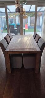 Eettafel met stoelen en salontafel, Ophalen of Verzenden, Gebruikt, 4 tot 6 stoelen