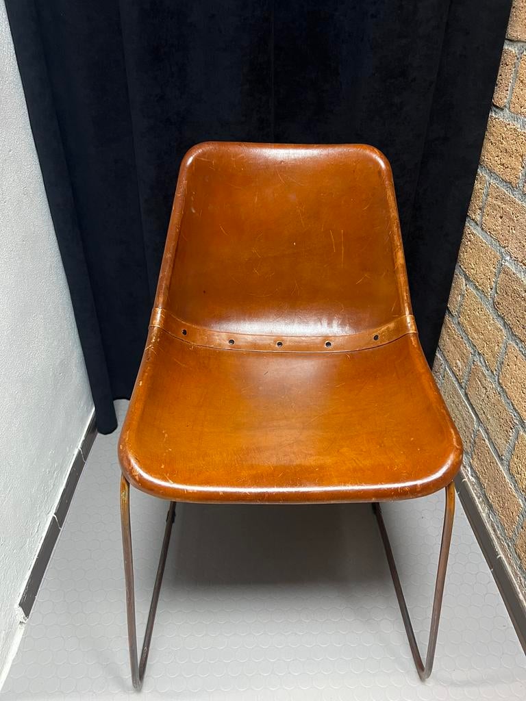 Industriële vintage stoel - cognac kleur, Gebruikt, Bruin, Leer, Ophalen of Verzenden