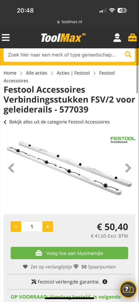 Nieuwe Festool FSV/2 Verbindingsstukken voor Geleiderails, Doe-het-zelf en Verbouw, Gereedschap | Handgereedschap, Nieuw, Ophalen of Verzenden