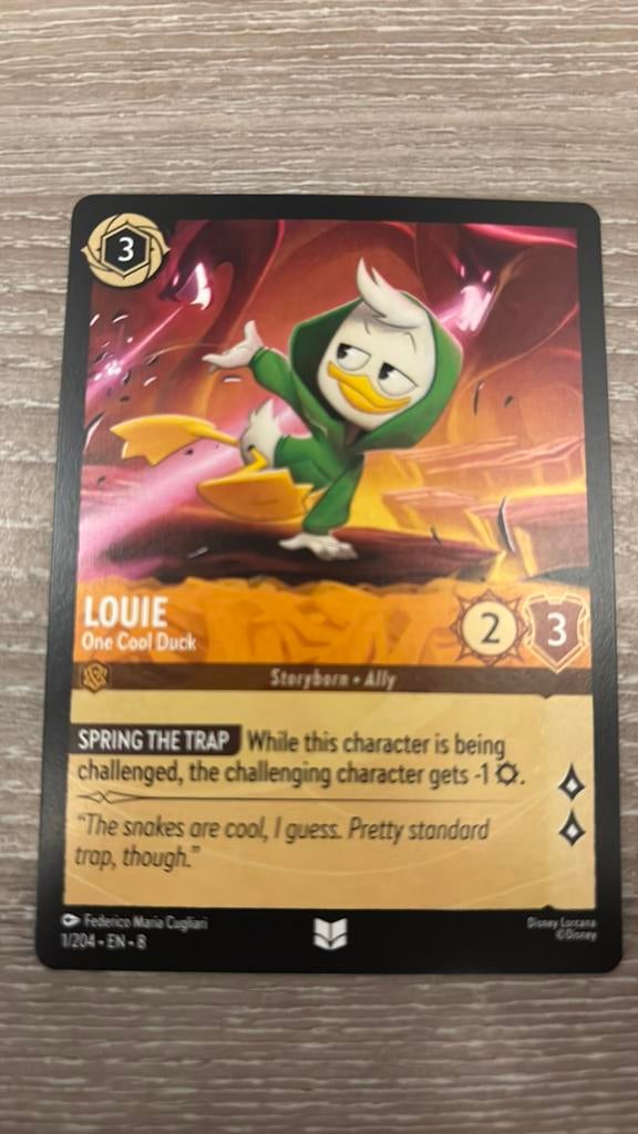Disney Lorcana Louie one cool duck 1-204 8JAF nonfoil, Ophalen of Verzenden, Zo goed als nieuw, Losse kaart