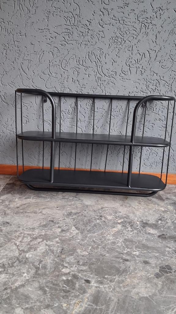 Zwart metalen wandrek met haken - Industrieel design, Ophalen of Verzenden, Gebruikt