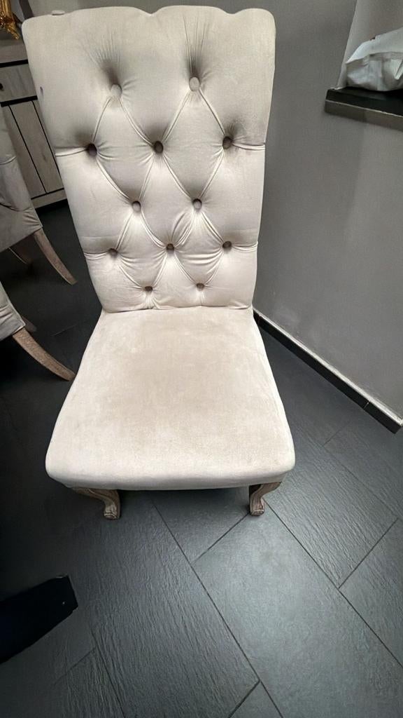 6 stoelen  met ring - Beige velours met tafel, Gebruikt, Overige kleuren, Klassiek, Luxe, Modern, Ophalen of Verzenden