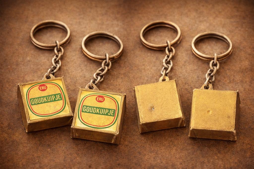 Vintage ERU Goudkuipje sleutelhangers set (2x) – jaren 60/70, Verzamelen, Sleutelhangers, Zo goed als nieuw, Merk, Verzenden
