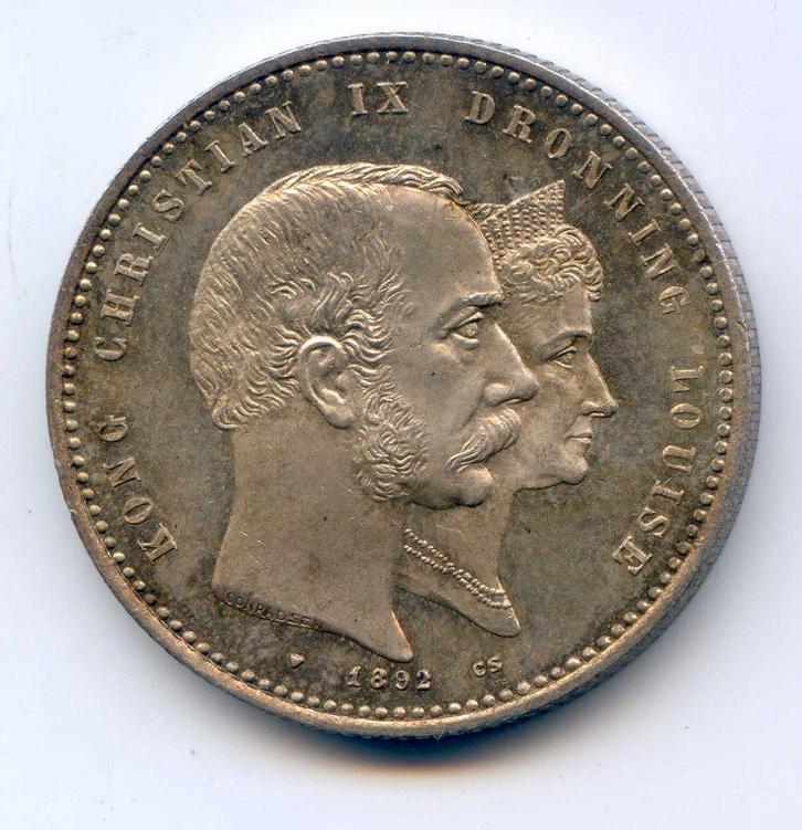 Denemarken 2 kroner 1892 UNC  Oplage 101.000  Mooi!, Postzegels en Munten, Munten | Europa | Niet-Euromunten, Overige landen, Zilver