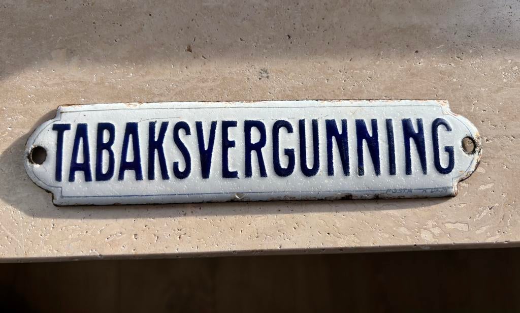 Oud emaille bord Tabaksvergunning., Ophalen of Verzenden