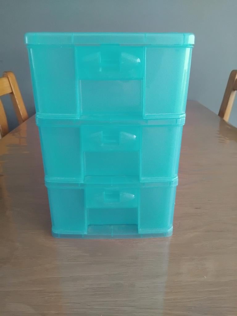 Transparant turquoise ladeblok met 3 laden, Ophalen, Gebruikt, Minder dan 25 cm, Minder dan 100 cm