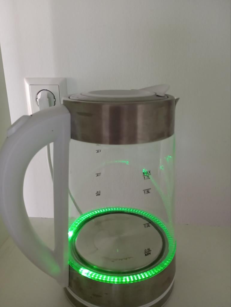 Glazen waterkoker, 1 tot 2 liter, Ophalen of Verzenden, Zo goed als nieuw, Rvs