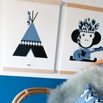 Kinderposter Poster Indiaan Tipi Blauw A3 ANNIdesign, Rechthoekig Staand, Nieuw, Ophalen of Verzenden, A1 t/m A3