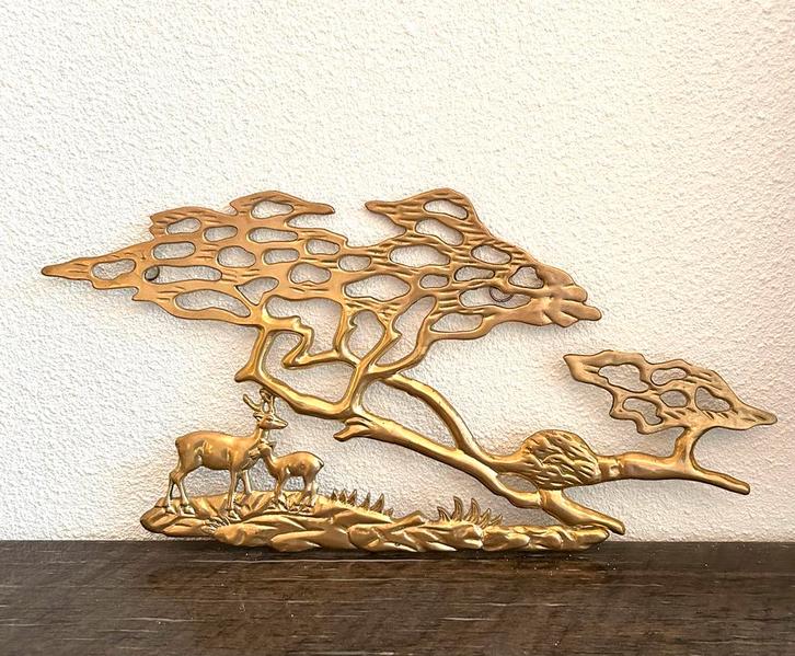 Messing wanddecoratie met herten, Huis en Inrichting, Woonaccessoires | Wanddecoraties, Zo goed als nieuw, Ophalen of Verzenden
