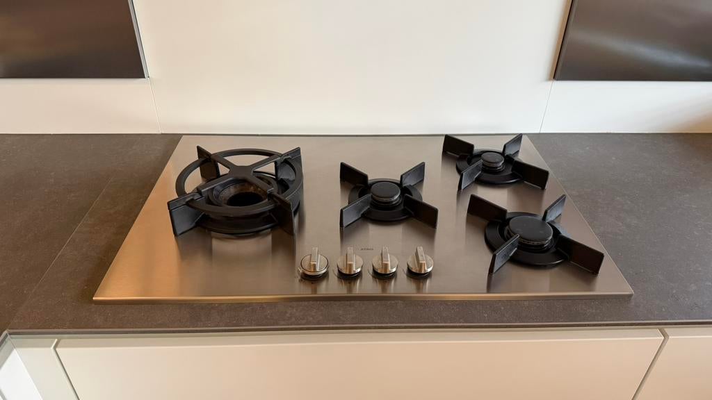 Atag rvs gaskookplaat, Witgoed en Apparatuur, Kookplaten, Ophalen, Gebruikt, 4 kookzones, Inbouw