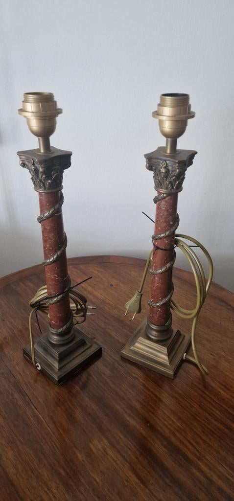 Set mooie klassieke lampenvoeten. Roodbruin marmer., Ophalen of Verzenden, Minder dan 50 cm