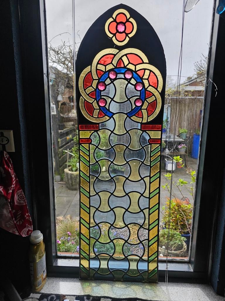 Prachtig raam, glas in lood, 35 x 106 cm, Ophalen