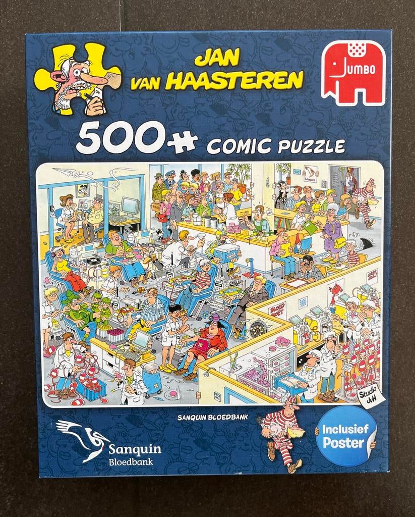 Puzzel Jan van Haasteren 500 stukjes Sanquin bloedbank, Ophalen of Verzenden, 500 t/m 1500 stukjes, Gebruikt, Legpuzzel
