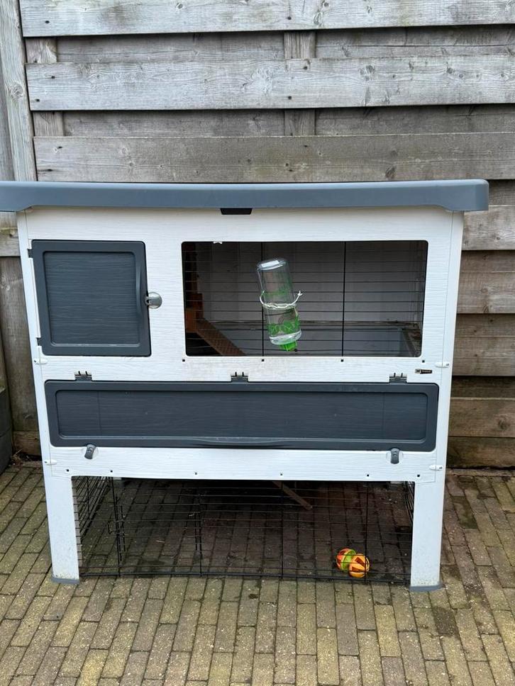 Zgan konijnenhok met konijntje, Dieren en Toebehoren, Knaagdieren en Konijnen | Hokken en Kooien, Zo goed als nieuw, Hok, 90 cm of meer