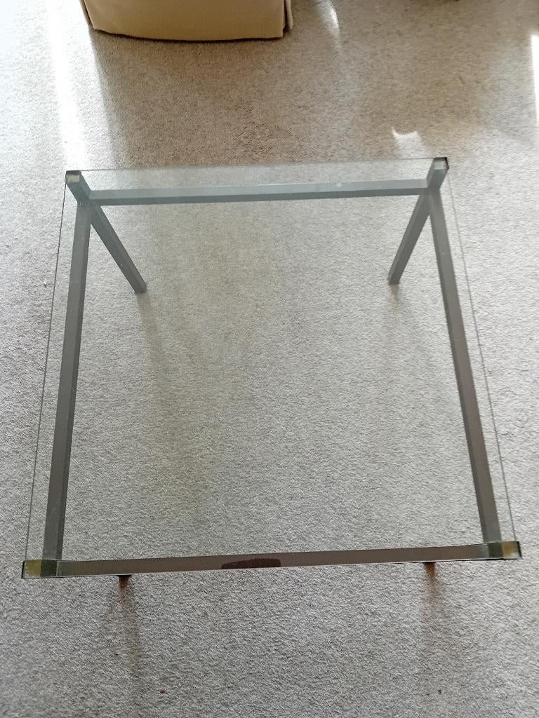 Vintage glazen salontafels, gepatineerd messing onderstel, Huis en Inrichting, Tafels | Salontafels, Ophalen, Gebruikt, 50 tot 100 cm