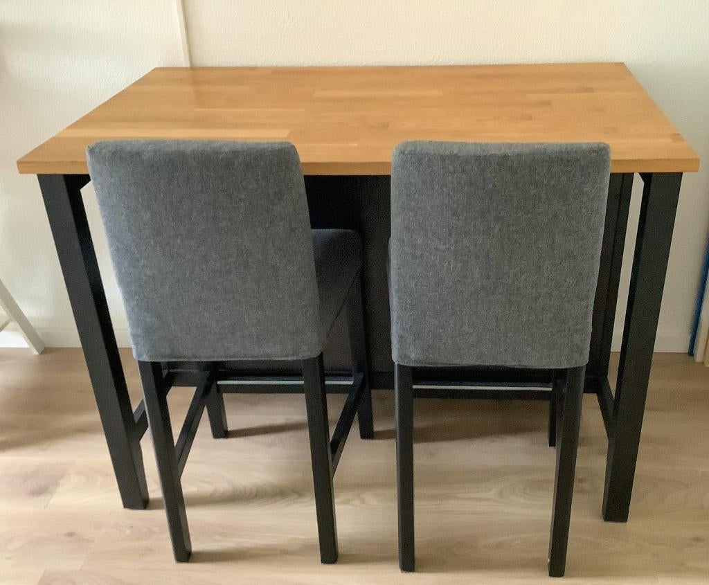 IKEA Stenstorp bartafel met 2 Bergmund barstoelen, Ophalen, 100 tot 150 cm, 75 cm of meer, Zwart