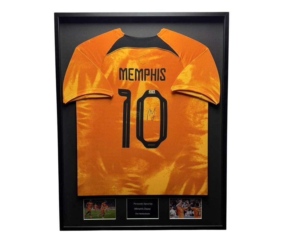 Memhpis Depay Nederland 22/23 gesigneerd thuis shirt, Soccersignings.nl, Shirt, Nieuw, Ophalen of Verzenden
