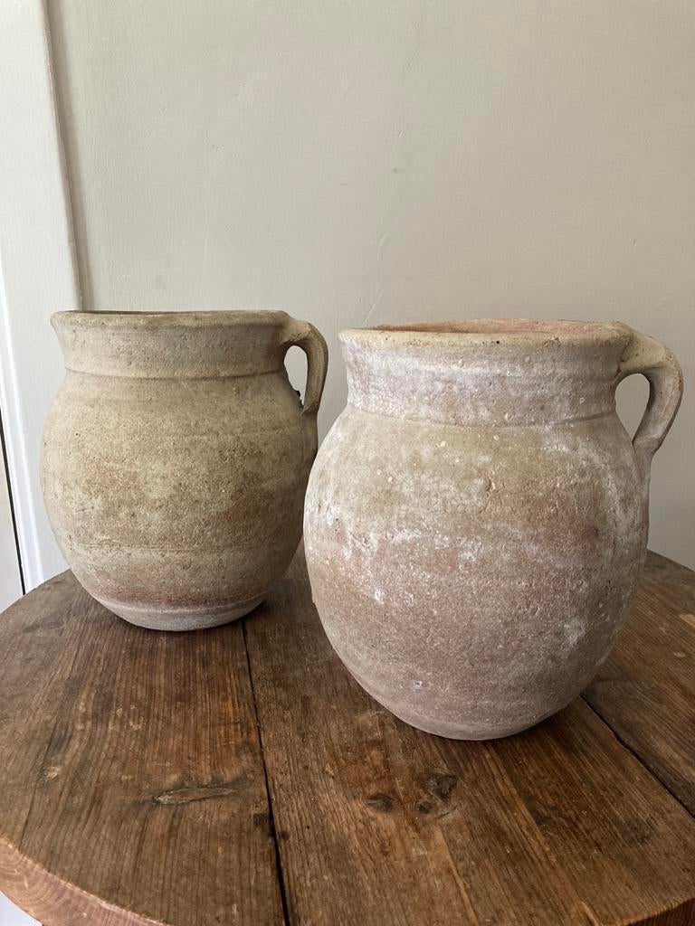 Twee Terracotta Beige Kannen/Vazen, Ophalen, Overige kleuren, Aardewerk of Porselein, Zo goed als nieuw
