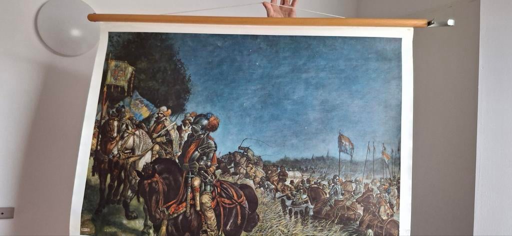 2 historische schoolplaten op linnen - Slag bij Nieuwpoort, Ophalen