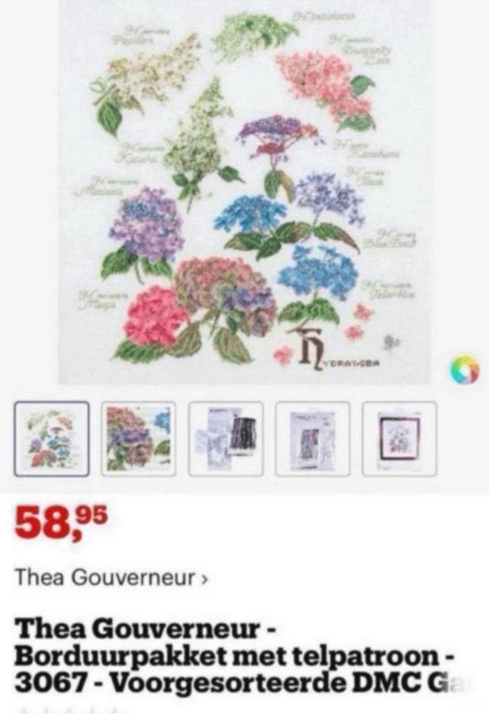 BORDUURPAKKET THEA GOUVERNEUR HYDRANGEA, Verzenden, Nieuw, Handborduren, Borduurpakket