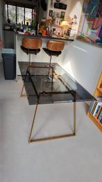 Messing & rookglas eettafel, Ophalen, Gebruikt, 100 tot 150 cm, 50 tot 100 cm