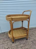 Vintage Bamboe-rotan Serveer Trolley, Ophalen