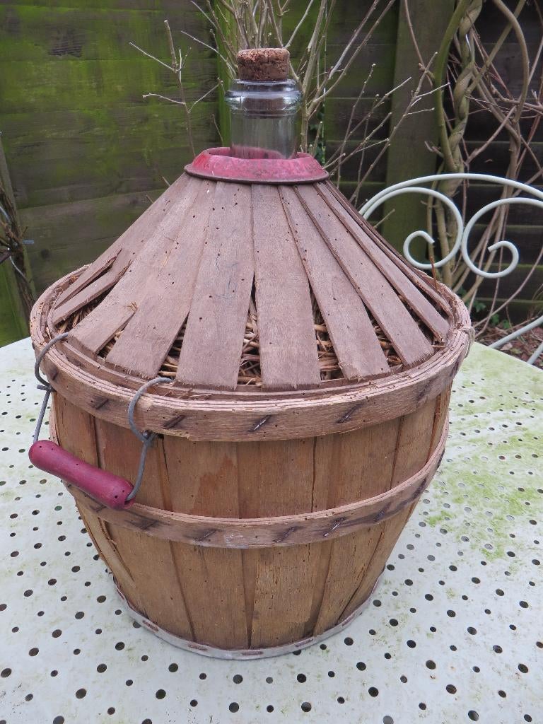 Brocante / antieke dame jeanne wijnfles, gistfles, mandfles, Ophalen of Verzenden