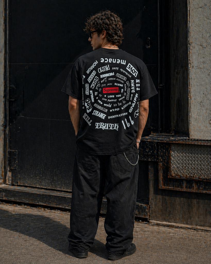 Supreme Black Spiral t-shirt | M, Maat 48/50 (M), Zwart, Ophalen of Verzenden, Zo goed als nieuw