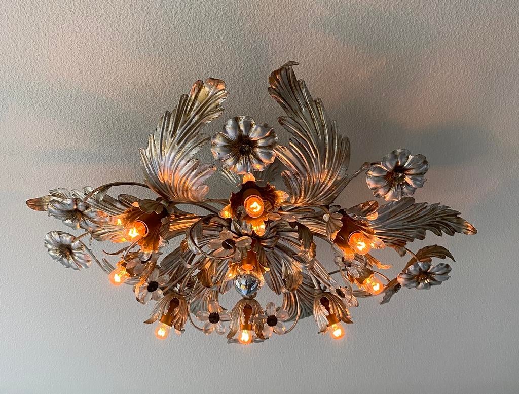 Vintage Hollywood regency plafondlamp 76 cm, Gebruikt, Hollywood regency, Nvr, Ophalen of Verzenden