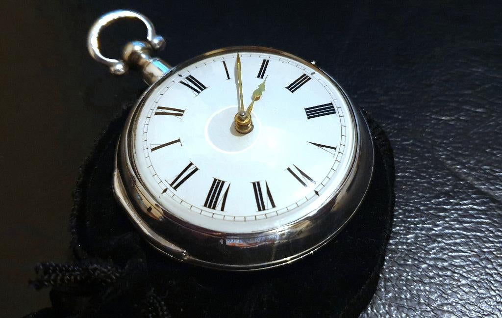 Zakhorloge spillegang dubb. kast zilver B'ham 1806 !!MINT!!, Ophalen of Verzenden, Zilver, Overige typen