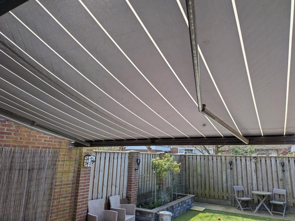 Manueel uitklapbare luifel, Tuin en Terras, Zonneschermen, 150 tot 300 cm, Ophalen, Gebruikt, Knikarmscherm