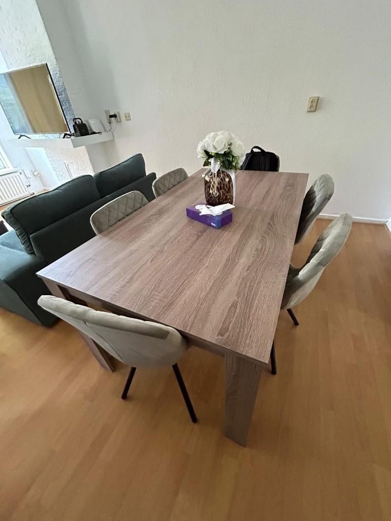 Stoelen en eettafel, Huis en Inrichting, Tafels | Eettafels, Ophalen, 50 tot 100 cm, Zo goed als nieuw, Vijf personen of meer