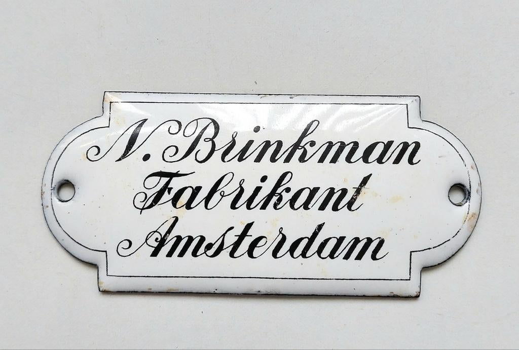 Antiek Emaille Bordje Reclamebord Deurpostje Amsterdam, Verzenden, Gebruikt, Reclamebord